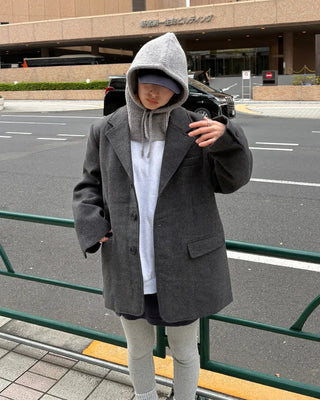 Neck Button Rib Knit Balaclava