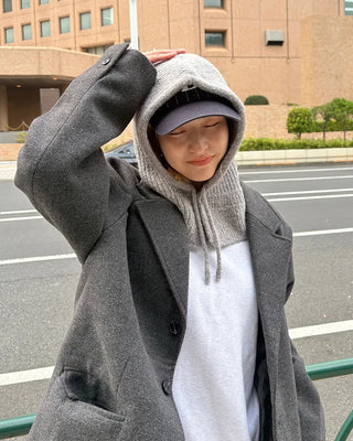 Neck Button Rib Knit Balaclava