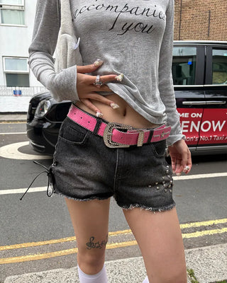 Star-studded cubic buckle crocodile belt