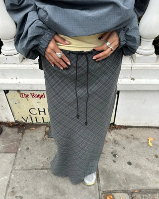 Checkered maxi skirt with drawstring waist