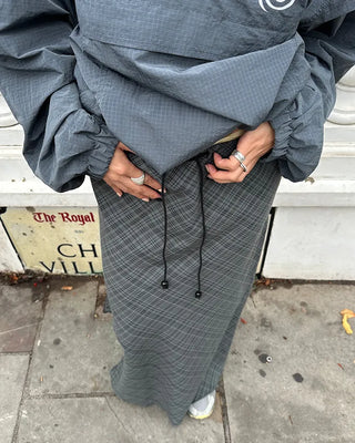 Checkered maxi skirt with drawstring waist