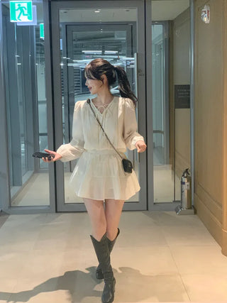 [2pcs] Shirred Blouse and Skirt Set