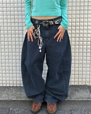 Striped wide summer denim pants