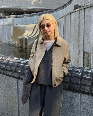 Point button zip fly suede blouson
