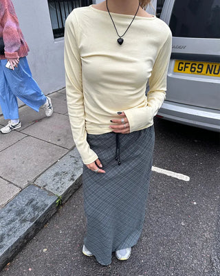 Slashed Neck Long T-Shirt