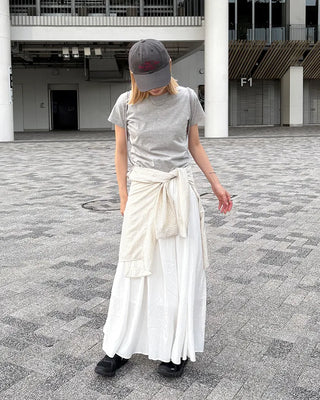 Elastic waist flared maxi skirt