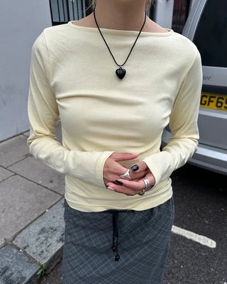 Slashed Neck Long T-Shirt