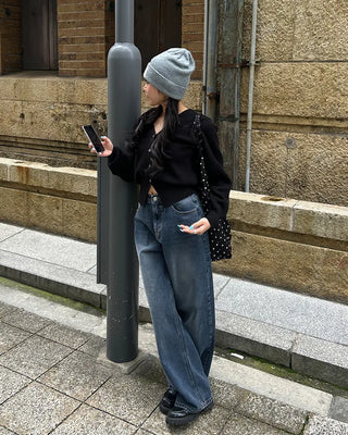Washed straight black denim pants