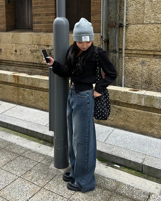 Washed straight black denim pants