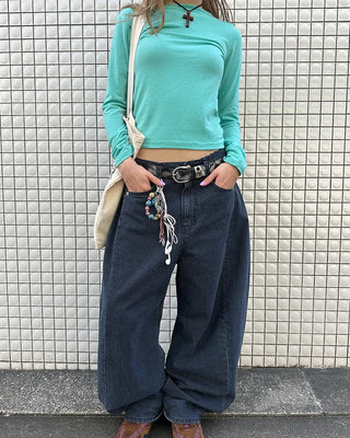 Striped wide summer denim pants