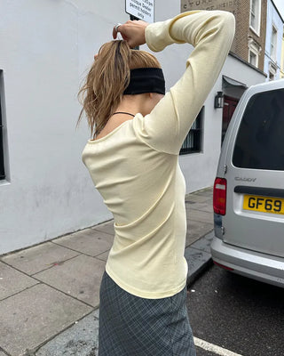 Slashed Neck Long T-Shirt