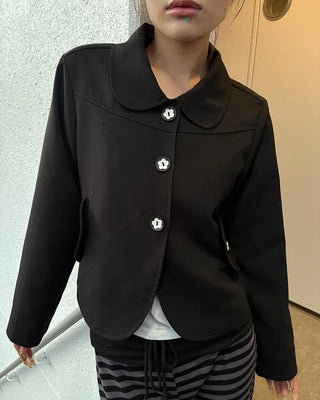 Flower Button Round Collar Jacket