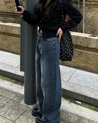 Washed straight black denim pants