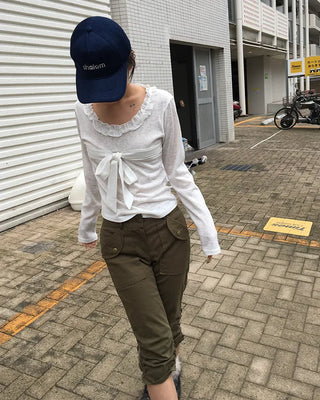 Waist bag elastic gathered side zip capri pants