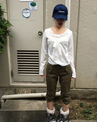 Waist bag elastic gathered side zip capri pants