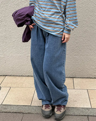 Pintuck Wide Denim Pants