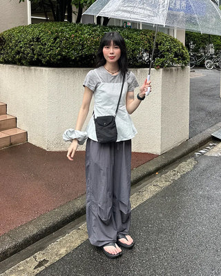 (Unisex) Nylon Wide-Leg Pants with Elastic Waistband