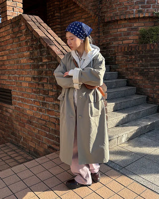 Striped Lined Single Trench Long Coat