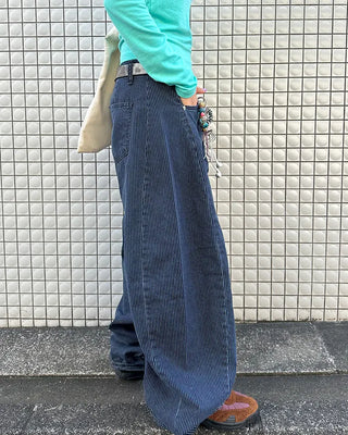 Striped wide summer denim pants