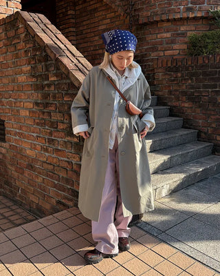 Striped Lined Single Trench Long Coat