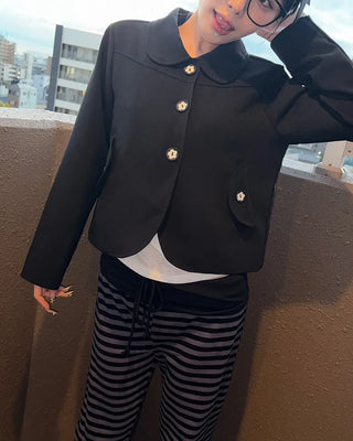 Flower Button Round Collar Jacket