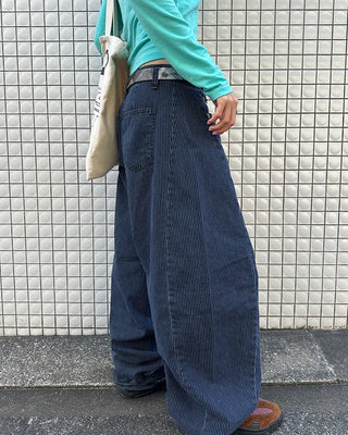 Striped wide summer denim pants