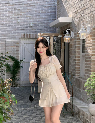 [2pcs] Ribbon Chiffon Blouse and Skirt Set