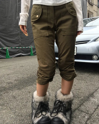 Waist bag elastic gathered side zip capri pants
