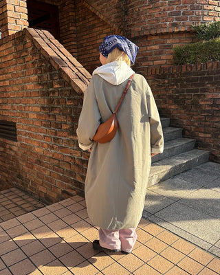 Striped Lined Single Trench Long Coat