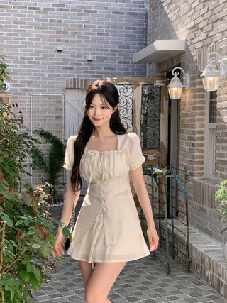 [2pcs] Ribbon Chiffon Blouse and Skirt Set