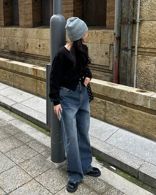 Washed straight black denim pants