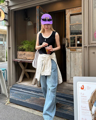 Straight-leg denim pants with string waistband