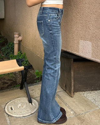 Unique Whisker Wash Flare Denim Pants
