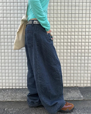 Striped wide summer denim pants