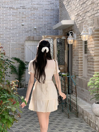 [2pcs] Ribbon Chiffon Blouse and Skirt Set