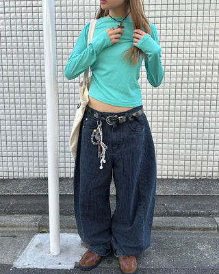 Striped wide summer denim pants
