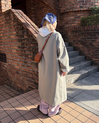 Striped Lined Single Trench Long Coat