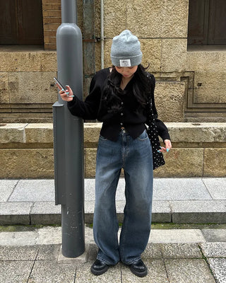 Washed straight black denim pants