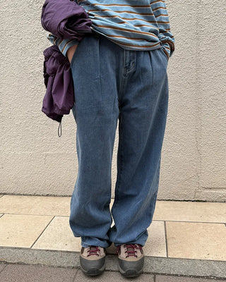 Pintuck Wide Denim Pants