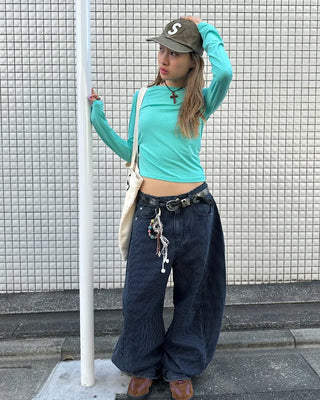 Striped wide summer denim pants