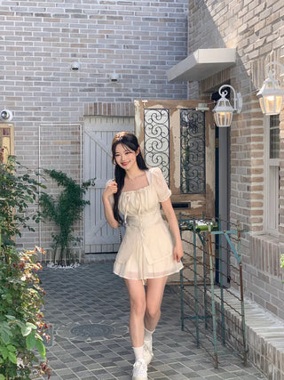 [2pcs] Ribbon Chiffon Blouse and Skirt Set