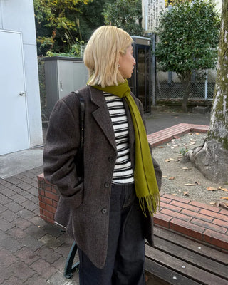 Simple fringe wool knit scarf
