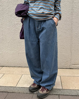 Pintuck Wide Denim Pants