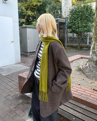 Simple fringe wool knit scarf