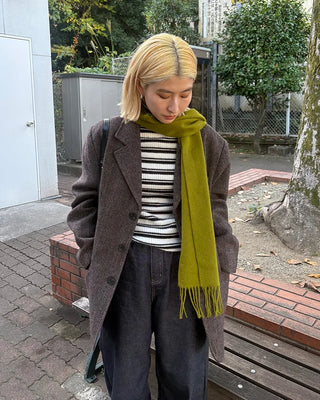 Simple fringe wool knit scarf