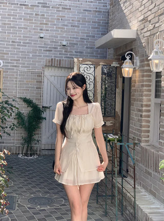 [2pcs] Ribbon Chiffon Blouse and Skirt Set