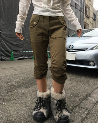 Waist bag elastic gathered side zip capri pants