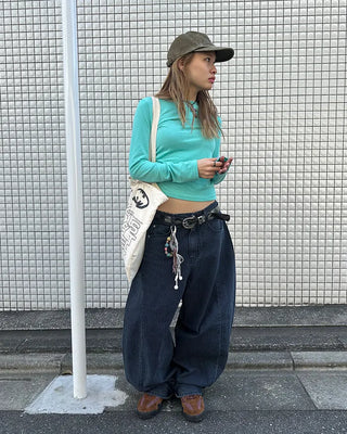Striped wide summer denim pants