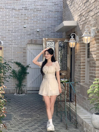 [2pcs] Ribbon Chiffon Blouse and Skirt Set