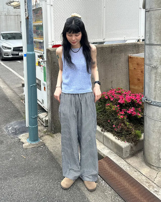 Color striped elastic waist pants